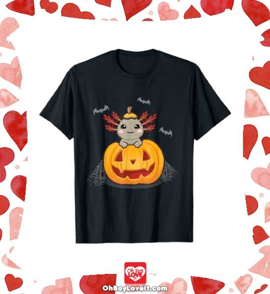 Oh Boy Love It Happy Halloween, Halloween Merch T-shirt Cute Axolotl Pumpkin