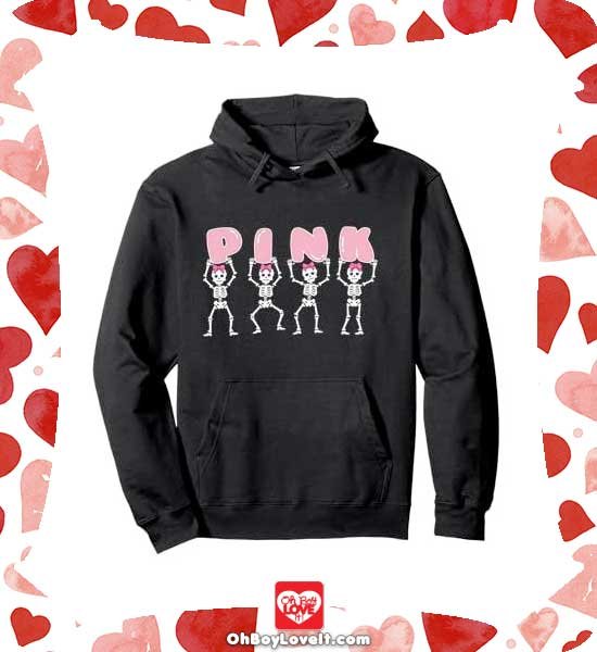 Oh Boy Love It Breast Cancer Awareness, In October We Wear Pink, Merch Hoodie Halloween Skeleton