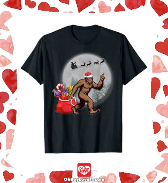 Oh Boy Love It Christmas Shirts and gifts Bigfoot Santa's Big Helper Moon Tshirt