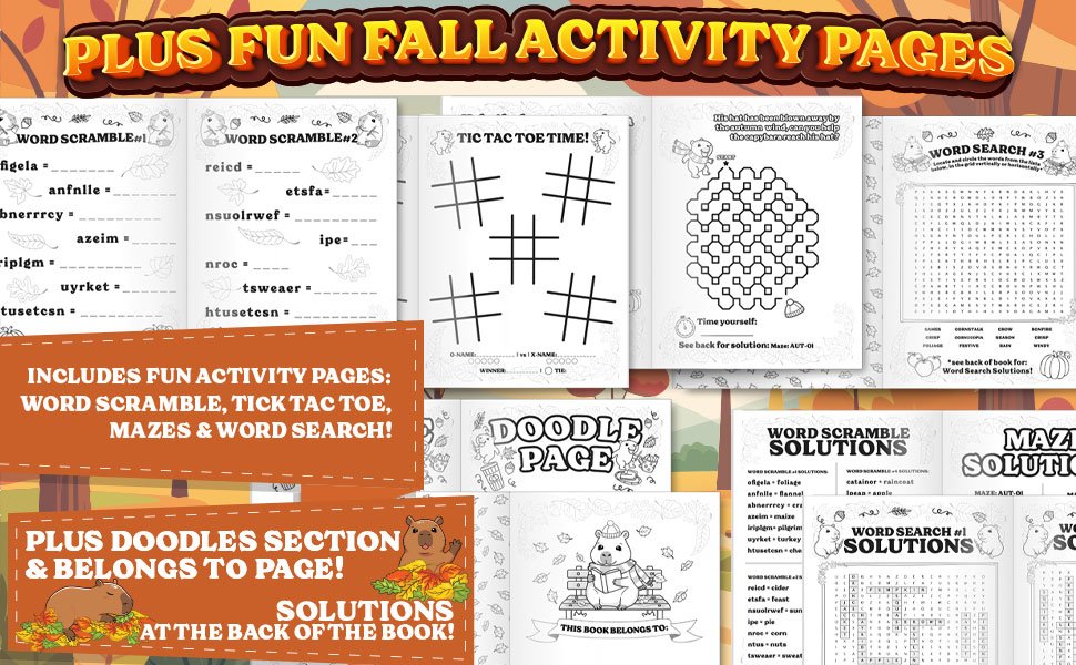 Oh Boy Love It Capybara Coloring Book, Capybara Fall Autumn Coloring Activity Book