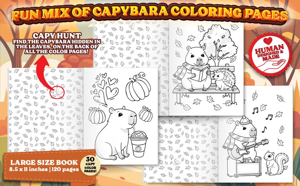 Oh Boy Love It Capybara Coloring Book, Capybara Fall Autumn Coloring Activity Book