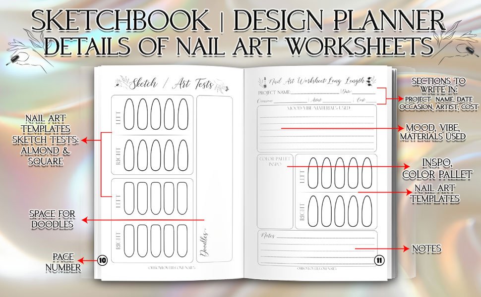 Oh Boy Love It, Nail Art Sketchbooks, Design Planners 3 styles, Long Nails, Medium Length, Short Length 6x9