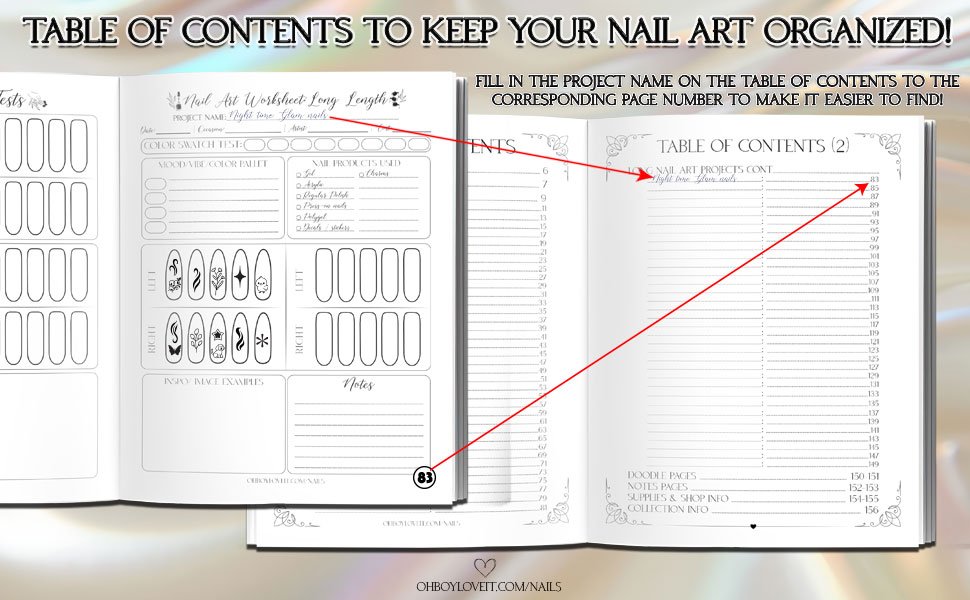 Oh Boy Love It, Nail Art Sketchbooks, Design Planners 3 styles, Long Nails, Medium Length, Short Length