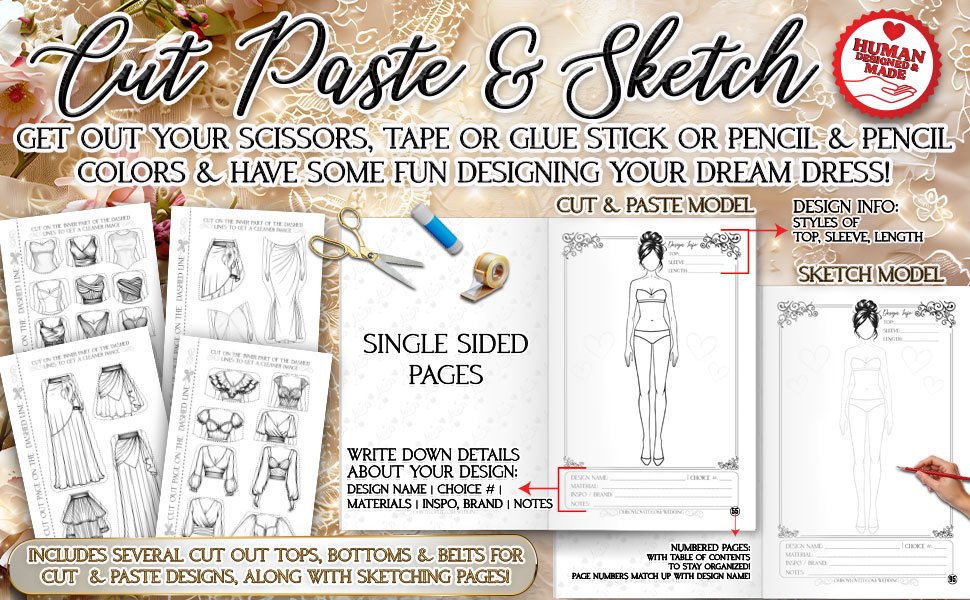 Oh Boy Love It Wedding Dress Design planner Cut, Paste sketch