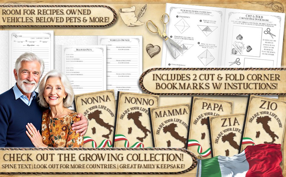 Oh Boy Love It Books, Share your Life Story Italy Collection. Family Life Story - Italian Nonna, Nonno, Mamma, Papa, Zio, Zia