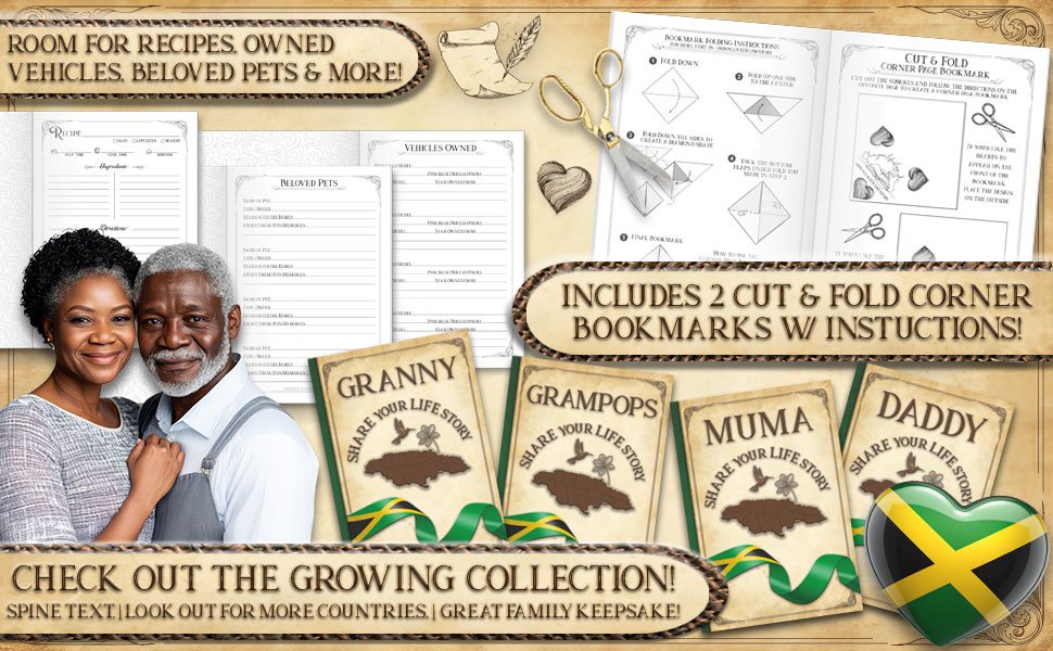 Oh Boy Love It Books, Share your Life Story Italy Collection. Family Life Story - Jamaica, Jamaican Granny, Grampops, Muma, Daddy