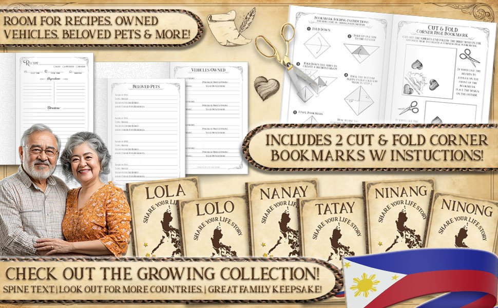 Oh Boy Love It Books, Share your Life Story Philippines Collection. Family Life Story - Filippino Lola, lolo, nanay, tatay, ninang, ninong, tita, tito