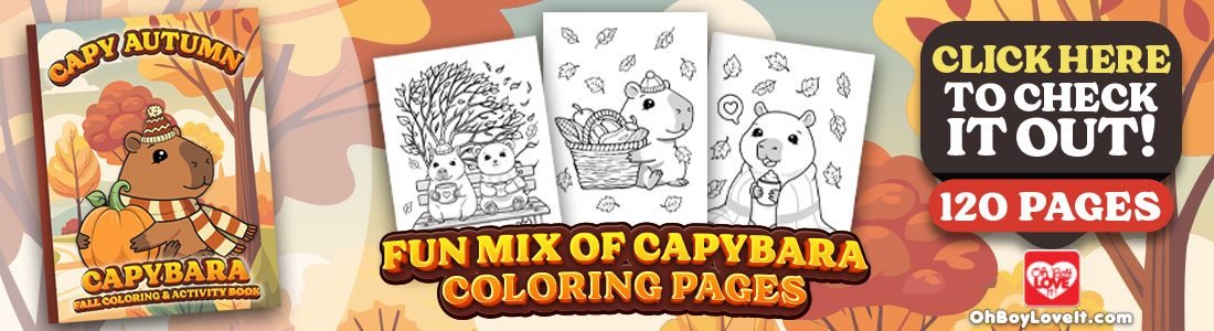Oh Boy Love It Capybara Coloring Book, Capybara Fall Autumn Coloring Activity Book
